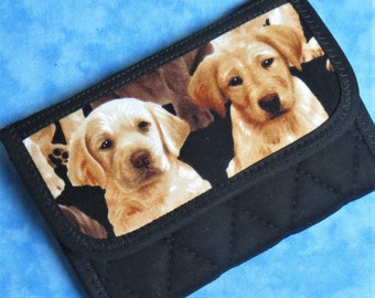 Women Card Wallet - 4 Pocket Credit Card Holder Lab Retreiver Dog Wallet Small Wallet Cloth Fabric Wallet Business Card Case Velcro Wallet