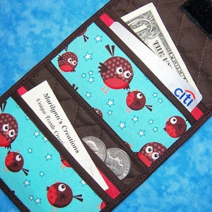 Cartera para mujer - Tarjetero de 4 bolsillos Monedero con diseño de pájaro adorable Monedero pequeño con tres pliegues Monedero acolchado de tela Monedero vegano para mujer Mini