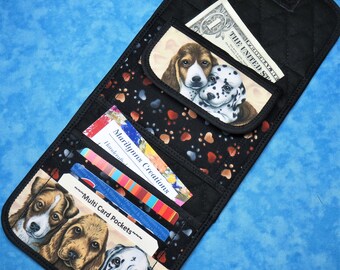 Women Wallet - Small Lightweight Wallet Beagle Boston Terrier Westie Dog Wallet Quilted Trifold Wallet Fabric Cloth Wallet Ladies Velcro