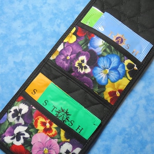 Women Tea Wallet - Pansy Tea Bag Holder Tea Carrier Gift for Tea Lovers Fabric Cloth Quilted Unique Travel Gift Vegan Wallet