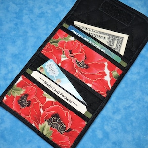Cartera para mujer - Tarjetero con 4 bolsillos Estuche para tarjetas de presentación Cartera pequeña Cartera acolchada Amapolas Cartera de tela con tres pliegues Cartera vegana para mujer