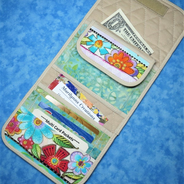 Women Wallet - Small Lightweight Wallet Trifold Laurel Burch Hummingbird Wallet Fabric Quilted Wallet Cloth Ladies Wallet Vegan Velcro