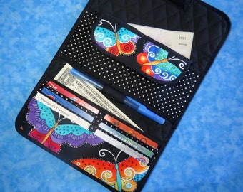 Large Women Wallet - 9 Pocket Trifold Wallet Laurel Burch Butterfly Wallet Fabric Organizer Wallet Quilted Cloth Long Wallet Ladies Velcro