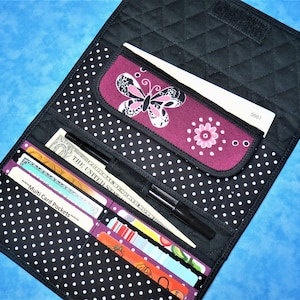 Cartera grande para mujer: billetera triple con 9 bolsillos, billetera larga acolchada con mariposas, billetera de tela para dama, billetera organizadora de chequeras, billetera vegana