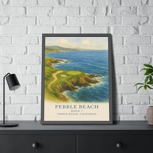 Vintage Golf Painting of the 7th Hole at Pebble Beach, Golf Art Prints, Wall Decor, Golf Course Wall Art, Sports