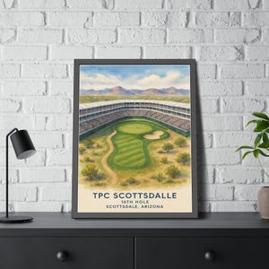 Vintage Golf Framed Painting 16th Hole at TPC Scottsdale, Golf Painting Print, Wall Art Decor, Golf Lover Gift, TPC Scottsdale Artwork