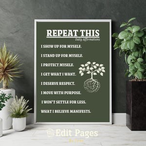 Affirmations Wall Art Print: Motivational Quote, Mental Health Decor (Digital Download