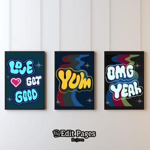 Retro Pop Art Print Set: Funky Bubble Letter Typography (Digital Download)