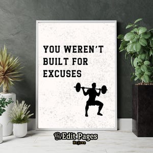 Gym Wall Art | &quot;You Weren’t Built for Excuses&quot; | Motivational Fitness Poster for Home Gym, Weightlifting, Bodybuilding & Workout Inspiration