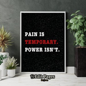 Motivational Gym Wall Art: &quot;Pain is Temporary&quot; Fitness Poster (Digital Download)