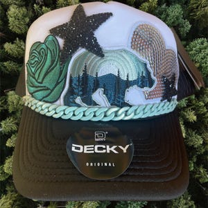Bougie Mountain Bear Western Trucker Hat Cowgirl Hats Gifts For Women Custom Trucker Hats