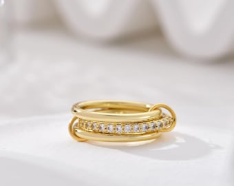 14K Gold Stack Ring, Multi Link Connected Ring, Gold Linked Ring Set Statement Eternity Ring, Interlocking Silver Rings Gift for mom