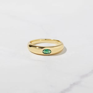 Emerald Dome Ring, Gold Ring, Chunky Ring, Statement Ring, Signet Ring, Dainty Ring, Minimalist Ring, Stackable Ring, Emerald CZ Ring