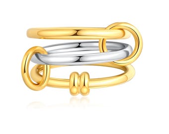 Link Multi Connected Rings, Eternity Statement Ring, Two Tone Connector Spinner Ring, Three Band Set Ring, SPINELLI KILCOLLIN Stacking Rings