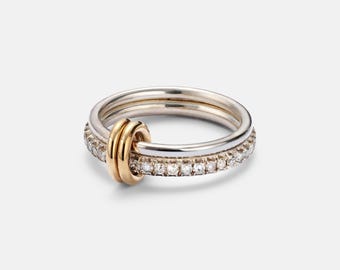 SPINELLI KILCOLLIN Ring, Two Band Ring Moissanite Eternity Band With Plain Ring Gold Plated Interlocking Connector Band Ring, Stacking Rings