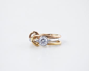 Moissanite Solitaire Band, Multi Link Connector Band Ring, 14k Gold Silver SPINELLI KILCOLLIN Band, Multi Link Band 3 Plain band Women Ring