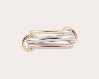 Three Solid Silver Plain Band Ring, SPINELLI KILCOLLIN Band, 14k Gold Plated Interlocking Band, Statement Ring, Three Gold Color Band Ring