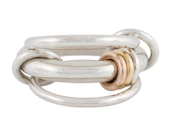 SPINELLI KILCOLLIN Ring, Three Color Interlocking Ring With Solid Silver Plain Band Ring For Women, Silver Stacking Statement Band For her