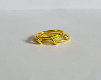 Anillo de plata maciza bañado en oro de 18 quilates con tres bandas entrelazadas, anillo llamativo, alianza de boda, apilable, para uso diario.