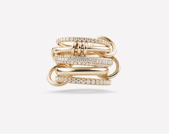 Anello eternity con moissanite placcato oro 14 carati, anello a cinque maglie multiple, anello a incastro grosso SPINELLI KILCOLLIN, anello a incastro bicolore