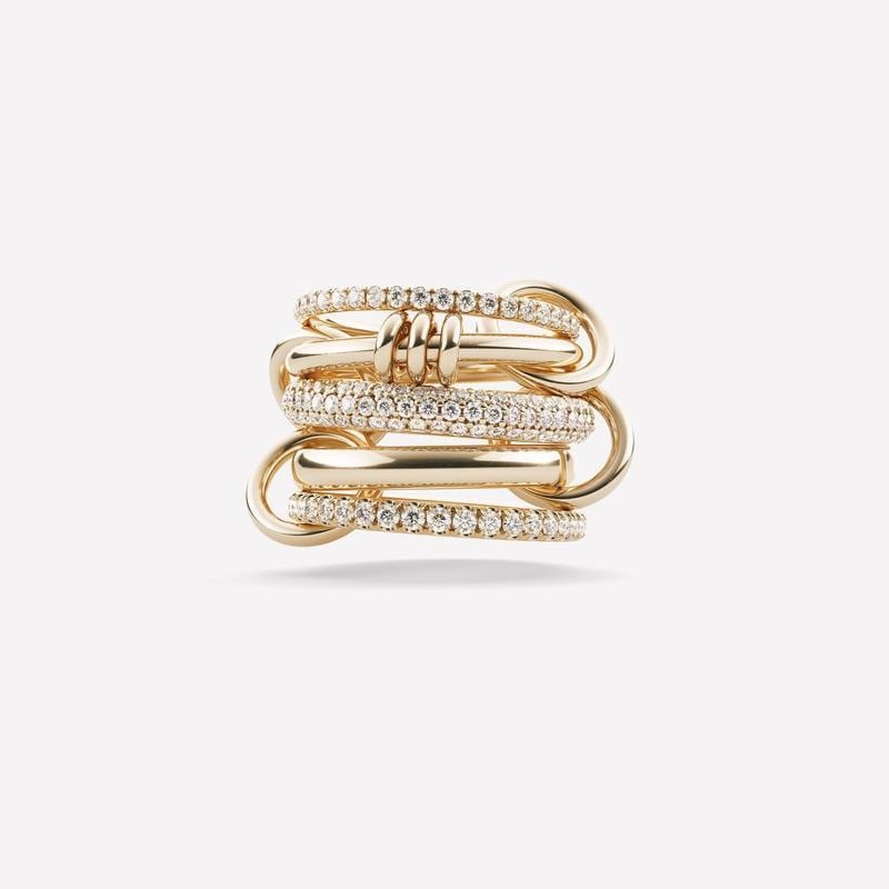 Five Rings Interlocking 14K Gold Plated Moissanite Eternity Band, Five Multi Link Ring, Chunky ...