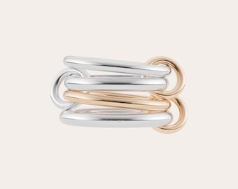 Solid Silver Linked Band Ring, 14k Gold Plated Connector Ring