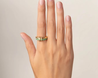 Emerald CZ Full Eternity Band With Plain Band Interlocking Ring SPINELLI KILCOLLIN Band, Multi Link Band  Wedding Multi Band, Statement Ring