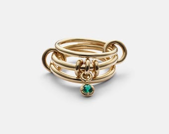 Emerald CZ Solitaire Band, Multi Link Drop Emerald Ring, 14k Gold Silver SPINELLI KILCOLLIN Band, Multi Link Band 3 Plain band Women Ring