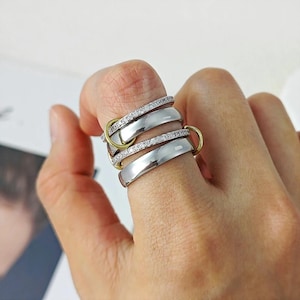 SPINELLI KILCOLLIN Ring, 18k Gold Plated Handmade Moissanite CZ Eternity Multi Band Ring, Interlocking Band, Statement Ring, Wedding Ring