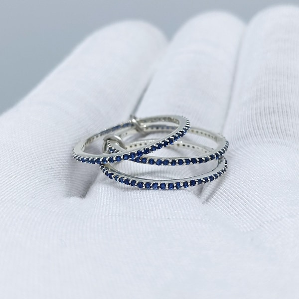 3 Blue Sapphire CZ Eternity Band Multi Linked Connector Band Ring, SPINELLI KILCOLLIN Ring, Sapphire Stacking Band, Sapphire Wedding band