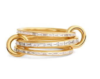 14k Gold Plated 3 Channel Set Moissanite baguette Ring, Handmade Three Baguette Eternity Connectors band Ring, SPINELLI KILCOLLIN Band
