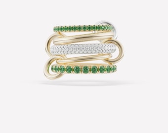 SPINELLI KILCOLLIN Band, 18k Gold Plated Moissanite Emerald CZ Eternity Multi Band Ring, Interlocking Band, Statement Ring, Wedding Rings