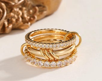 14k Gold Plated Stackable Rings for Women, SPINELLI KILCOLLIN Ring, Moissanite Rings, Wedding Band, Multi Ring Mixed Statement Stacking Band