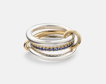 SPINELLI KILCOLLIN Blue Sapphire CZ Full Eternity Band With 2 Plain Ring Gold Plated Connectors band, Three Band Set Ring For Women Gift
