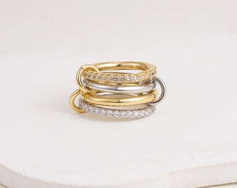 18k Gold Filled Moissanite Eternity Ring, Multi Band Interlocking Statement Ring