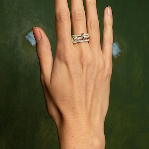 SPINELLI KILCOLLIN Ring, 18k Gold Plated Moissanite Three Eternity Multi Band Interlocking Ring, Stacking Band, Statement Ring, Wedding Ring