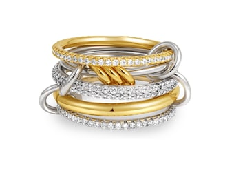 Weiß Moissanite Eternity Multi Link Band, ineinandergreifende Link Band, Stapeln Ehering, 18k vergoldete stapelbare Band, SPINELLI KILCOLLIN