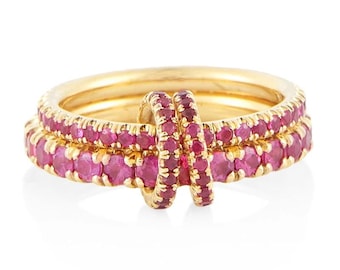 Obrączka Ruby Eternity, pierścień z cyrkoniami w kolorze czerwonym i wieloma ogniwami, złoto-srebro 14k, obrączka SPINELLI KILCOLLIN, obrączka z wieloma ogniwami Eternity Connected