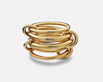 Anillos entrelazados múltiples de oro de 14k liso de SPINELLI KILCOLLIN, cinco anillos apilables para mujer, anillos llamativos, anillo de compromiso nupcial.