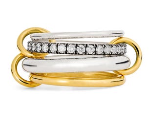 Moissanite Eternity Band With 14k Gold Plain Band Interlocking Band, Statement Wedding Band, SPINELLI KILCOLLIN Band, Silver Stacking Rings