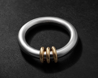 Solid Silver Plain Band With 14k Gold Plated Interlocking 3 Rings Bands, SPINELLI KILCOLLIN Ring, Statement Rings,  Spinner Stacking Rings