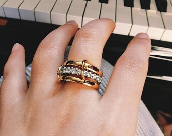 SPINELLI KILCOLLIN Gold Filled Multi Link Ring Stack, Chunky Gold Connector Ring, Gold Ring Set, Eternity Statement Ring, Interlocking Rings