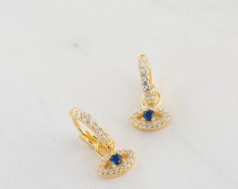 Moissanit-Ohrringe aus Bali, 925er Silber-Ewigkeitsohrringe mit Anhänger in Form eines bösen Blicks, Ohrringe mit Anhänger in Form eines bösen Blicks, Geschenkidee für Ohrringe mit Augen-Anhänger