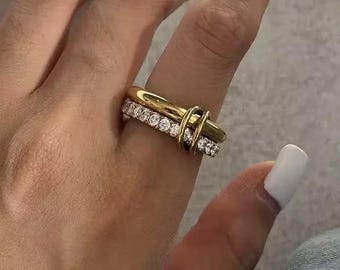 Anillo Spinelli Kilcollin, banda de eternidad completa de moissanita redonda de 2 mm con banda lisa, anillo de bodas llamativo, bandas entrelazadas apilables