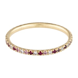 Robijnroze saffier Moissanite CZ Multi Colorfull Eternity-band, 2 mm ronde geslepen tandenset handgemaakte ring, stapelbare statement-band voor vrouwen