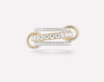 Moissanite Three Full Eternity Band Ring, Silver Interlocking Wedding Band, SPINELLI KILCOLLIN Band, Prong Statement Ring, Stacking Band