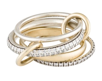 925 Sterling Silver 2 Moissanite Eternity Band With Multi Link Connectors Ring, Handmade Stacking Band For Womens, SPINELLI KILCOLLIN Band