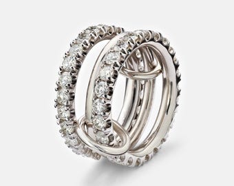 SPINELLI KILCOLLIN Sterling Silver Two Moissanite Cz Eternity band With Middle Plain Ring With Connector Small band, Stacking Statement Band
