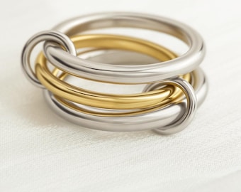 18k Gold Plated Multi Band Ring, Handmade Interlocking Statement Ring