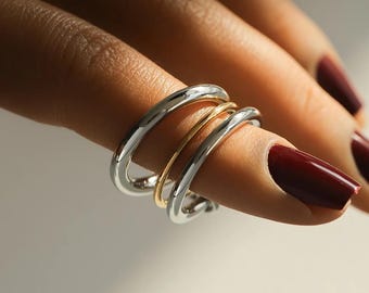 Schlichter Ehering aus massivem Silber, SPINELLI KILCOLLIN Ring, 14 Karat vergoldeter Ring mit ineinandergreifenden Elementen, Statement-Ring, Verlobungsring, Stapelringe
